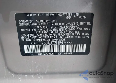 2015 Subaru Forester 2.5I Premium z USA, uszkodzony, nr VIN JF2SJADC2FH505338